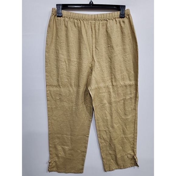J. Jill Linen Pants‎ Womens Medium Khaki, 27 Inseam Wide Leg Boho Elastic Waist - Picture 12 of 16